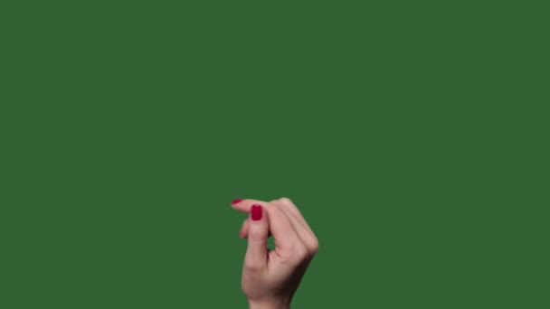 Zielony ekran. Chromakey. Gesty palcami kobieta ekranu dotykowego — Wideo stockowe