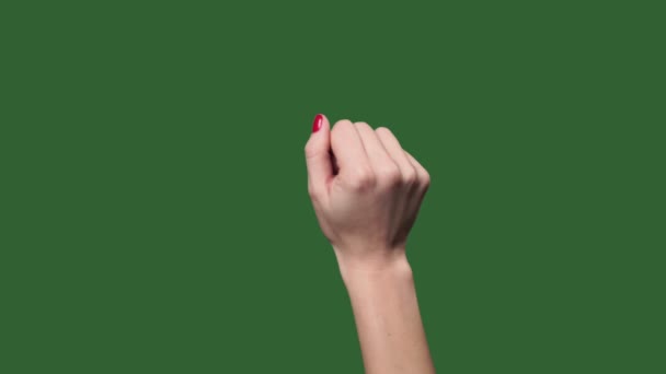 Chromakey. Tela verde. Punho feminino batendo na porta . — Vídeo de Stock