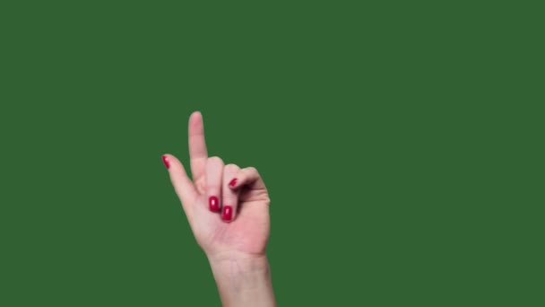 Chromakey. Green screen. Touch screen woman finger gestures — Stock Video