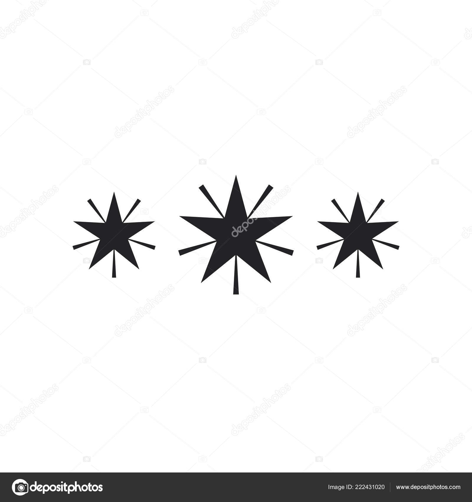 Three Stars Rays Horizontal Position Black White Icons