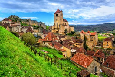 Ortaçağ Eski Şehir Merkezi, Saint-Cirq-Lapopie, Fransa (Les Plus Beaux köy) en güzel köyleri ve popüler bir turizm