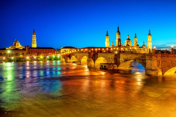 Zaragoza Ciudad España Vista Sobre Río Ebro Puente Piedra Medieval — Foto de Stock