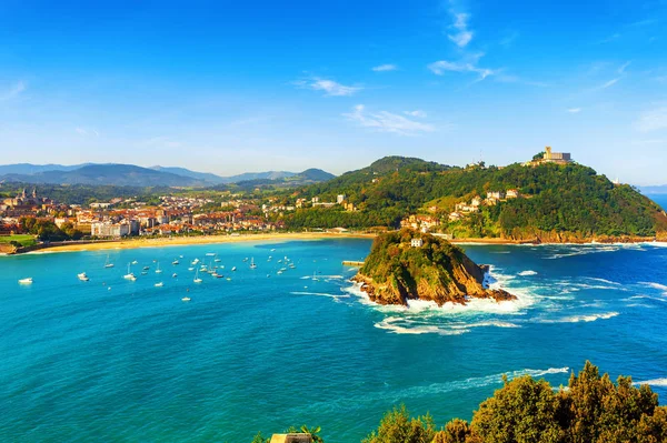 Ville San Sebastian Donostia Vue Sur Baie Concha Jusqu Île — Photo