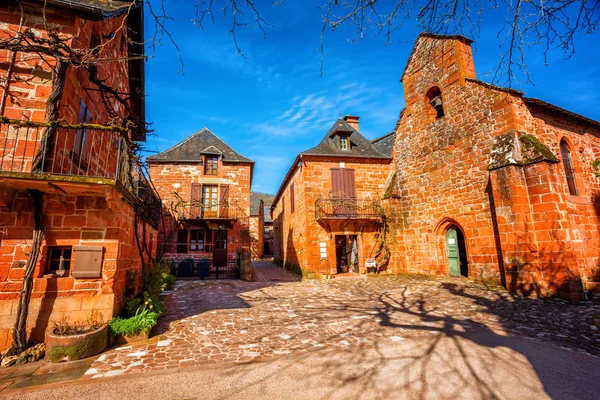 Collonges Rouge Rumah Bata Merah Dan Gereja Kota Tua Abad — Stok Foto