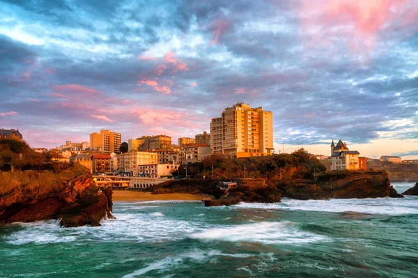 Porto Velho Biarritz Costa Atlântica França Dramática Luz Pôr Sol — Fotografia de Stock