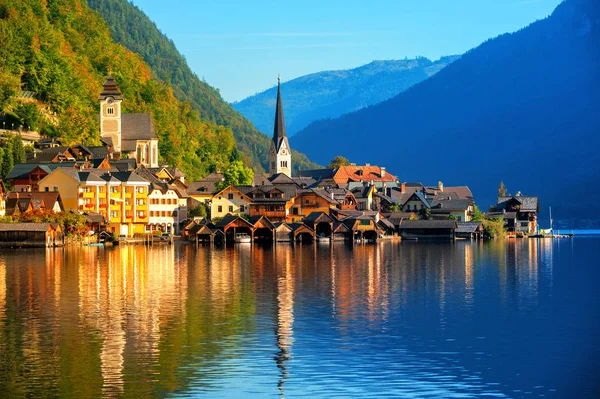 Hallstatt Desa Kayu Tradisional Austrian Danau Hallstatt Pegunungan Alpen Austria — Stok Foto