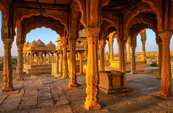 Ornamented Bada Bagh Historical Stone Cenotaphs Jaisalmer Rajasthan India Stock Picture