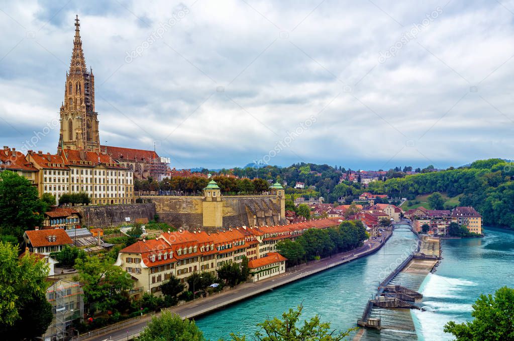 Historical Old Town of Bern, the capital city of Switzerland, on Aare river
