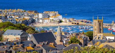 St Ives Old town'Un panoramik manzarası, Cornwall, İngiltere