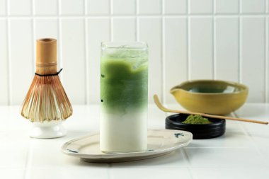 Homemade Matcha Latte on Tall Glass