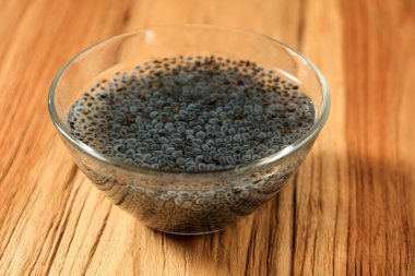 A Bowl of Soaked Basil Seeds or Biji Selasih. Basil Seeds are Useful for Relieving Heartburn. 