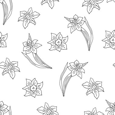 Siyah ve beyaz, dikişsiz çiçek desenli, el çizimi sping çiçeği. Yaratıcı tasarımın için 10 EPS vektörü