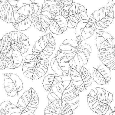 El yapımı canavar yaprakları olan siyah ve beyaz desenli. Tropikal arka plan. Yaratıcı tasarımın için 10 EPS vektörü