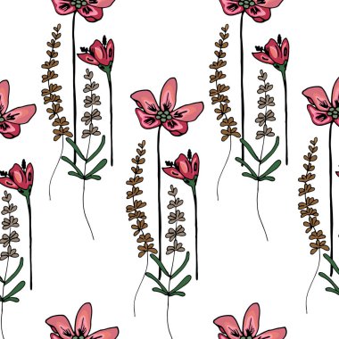 Renkli, dikişsiz çiçek desenli, el çizimi sping çiçeği. Yaratıcı tasarımın için 10 EPS vektörü