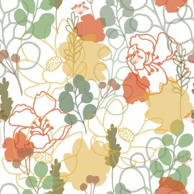 Renkli, dikişsiz çiçek desenli, el çizimi bahar çiçeği. Yaratıcı tasarımın için 10 EPS vektörü