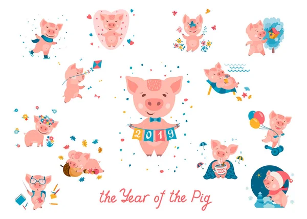 2019 jaar van het varken-Set — Stockvector