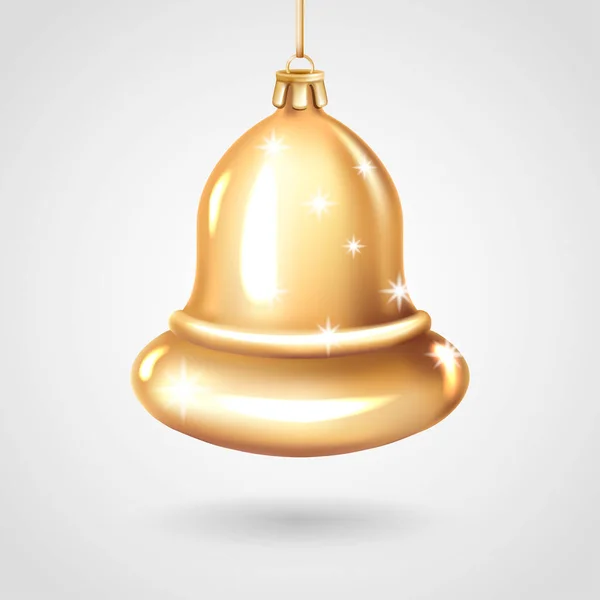 現実的な黄金のガラスのクリスマス ツリーのグッズ 鐘の形をした装飾 ベクトルの図 新しい年の要素設計 — ストックベクタ