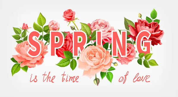Slogan de primavera com flores — Vetor de Stock