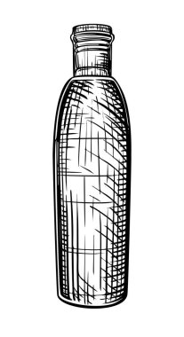 Vintage oymalı kozmetik şişenin vintage çizimi. Şampuan, krem, tonik, losyon ve serum paketi. Beyaz arkaplanda siyah beyaz çizim