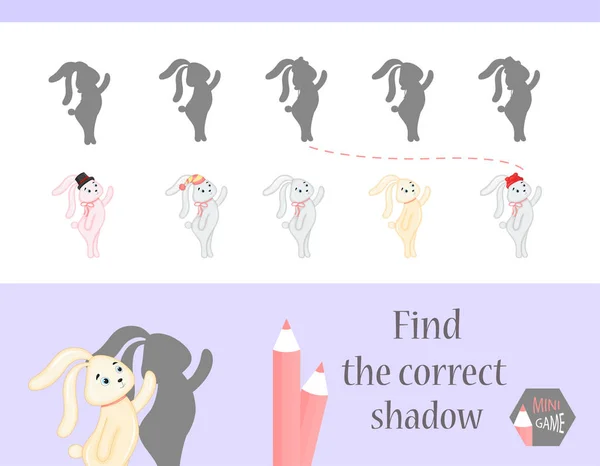 Encontrar la sombra correcta, juego de educación para los niños. Lindos animales de dibujos animados y la naturaleza. ilustración vectorial. liebre — Vector de stock