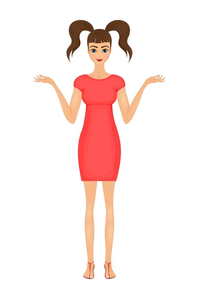 赤いドレスを着た可愛い漫画ビジネス女性のイラスト — ストックベクタ