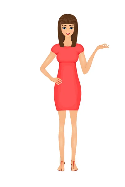 Ilustrace roztomilé kreslené obchodní žena v červených šatech — Stockový vektor