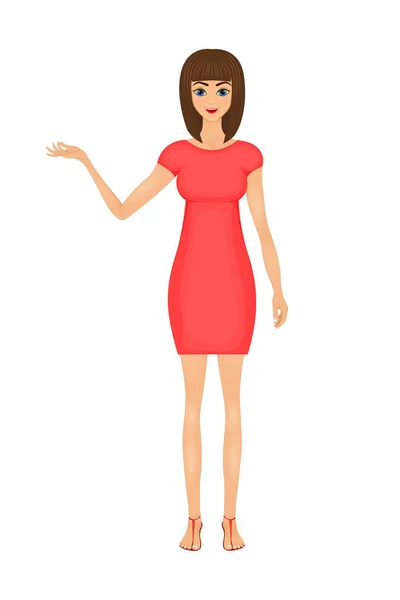 Illustration de femme d'affaires dessin animé mignon dans une robe rouge — Image vectorielle