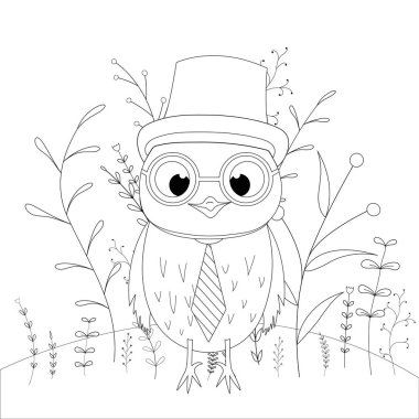coloring book or page for children of school and preschool age. Developing children s coloring. Vector cartoon illustration with cute owl clipart