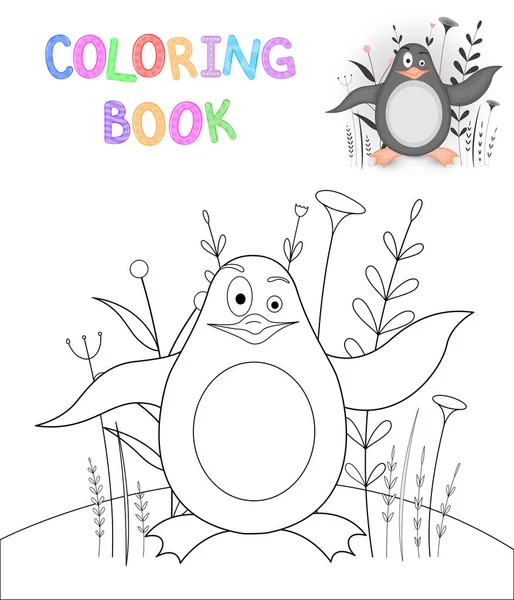 Niños s libro para colorear con animales de dibujos animados. Tareas educativas para niños preescolares lindo pingüino — Vector de stock