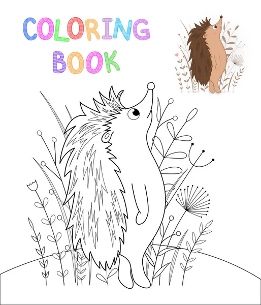 Niños s libro para colorear con animales de dibujos animados. Tareas educativas para niños preescolares erizo lindo — Vector de stock