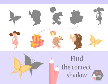Doğru gölge, eğitim çocuklar için oyun bulmak. Sevimli çizgi film hayvanlar ve doğa. vektör çizim