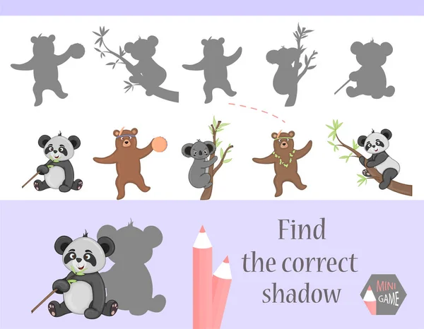 Encontrar Sombra Correcta Juego Educación Para Los Niños Lindos Animales — Archivo Imágenes Vectoriales