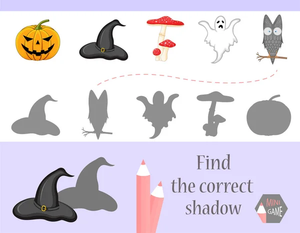 Keresse meg a megfelelő shadow oktatási játék a gyermekek számára. Aranyos rajzfilm állatok és a természet. vektoros illusztráció. — Stock Vector