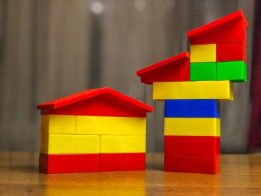 Çocuk Lego seti, farklı renkler. çocuk oyunu.