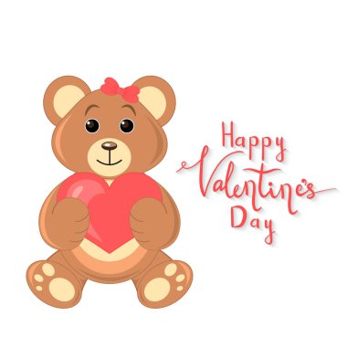 hayvanlarla ayarla ve Sevgililer günü için yazı karikatür. çıkartmalar ayı içinde