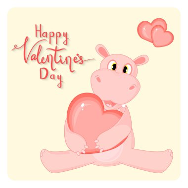 hayvanlarla ayarla ve Sevgililer günü için yazı karikatür. behemoth çıkartmaları