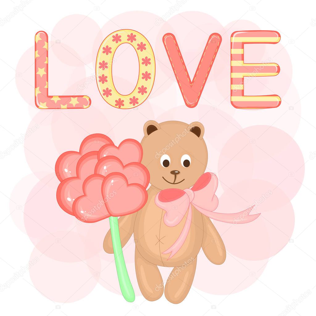 cartoon set with animals and lettering for Valentine's day. stickers in the bear