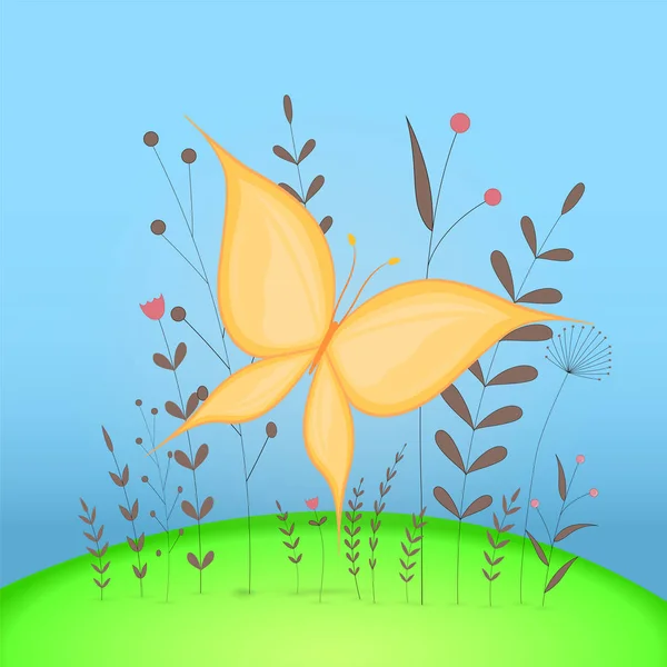 Tarjeta Postal Regalo Con Animales Dibujos Animados Mariposa Fondo Floral — Vector de stock