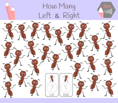 Eğitim oyun sayma sol ve sağ odaklı resimleri karınca olan çocuklar için.