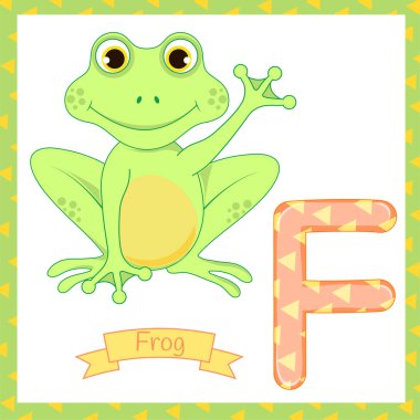Şirin çocuk Hayvanat Bahçesi alfabe F harfi izlemeyi kurbağa yeme anında İngilizce kelime öğrenme çocuklar için.