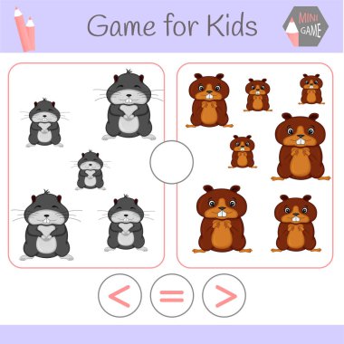 Mantık okul öncesi çocuklar için eğitici bir oyun. Karikatür komik robotlar. Doğru cevap seçin. Büyük, küçük veya eşittir.