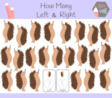 Eğitim oyun sayma sol ve sağ odaklı resimler kirpi olan çocuklar için.