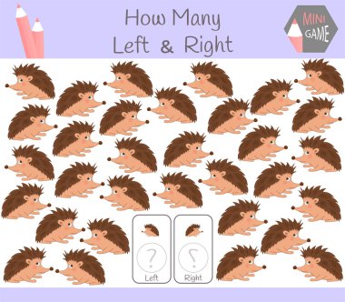 Eğitim oyun sayma sol ve sağ odaklı resimler kirpi olan çocuklar için.