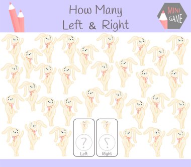 Eğitim oyun sayma sol ve sağ odaklı resimleri tavşan olan çocuklar için.