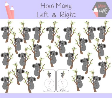 Eğitim oyun sayma sol ve sağ odaklı resimler kuala olan çocuklar için.
