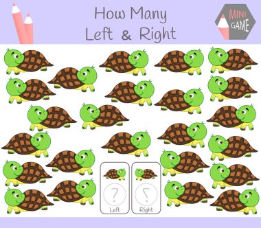 Eğitim oyun sayma sol ve sağ odaklı resimler kaplumbağa olan çocuklar için.
