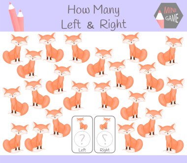 Eğitim oyun sayma sol ve sağ odaklı resimleri fox ile çocuklar için.
