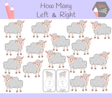 Eğitim oyun sayma sol ve sağ odaklı resimler koyun olan çocuklar için.
