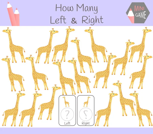 Gioco Educativo Contare Immagini Orientate Destra Sinistra Bambini Con Giraffa — Vettoriale Stock