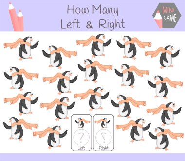 Eğitim oyun sayma sol ve sağ odaklı resimler penguen olan çocuklar için.